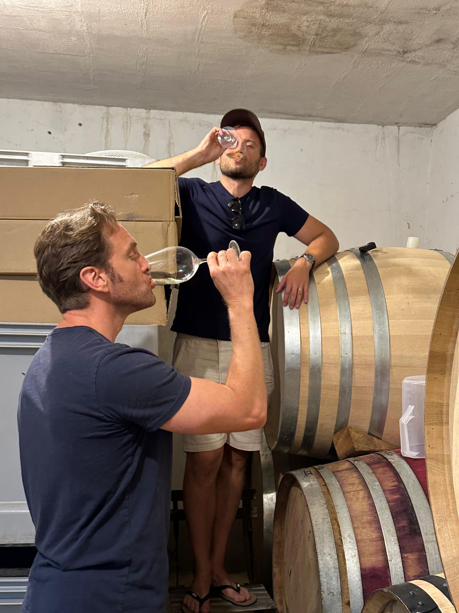 Peter Gönc and JP Bourgeois in the wine cellar